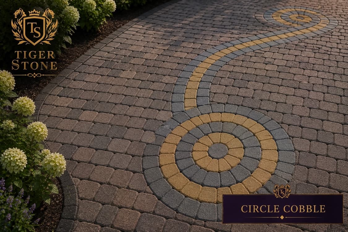 Circle Cobble pavers with a decorative circular fan pattern